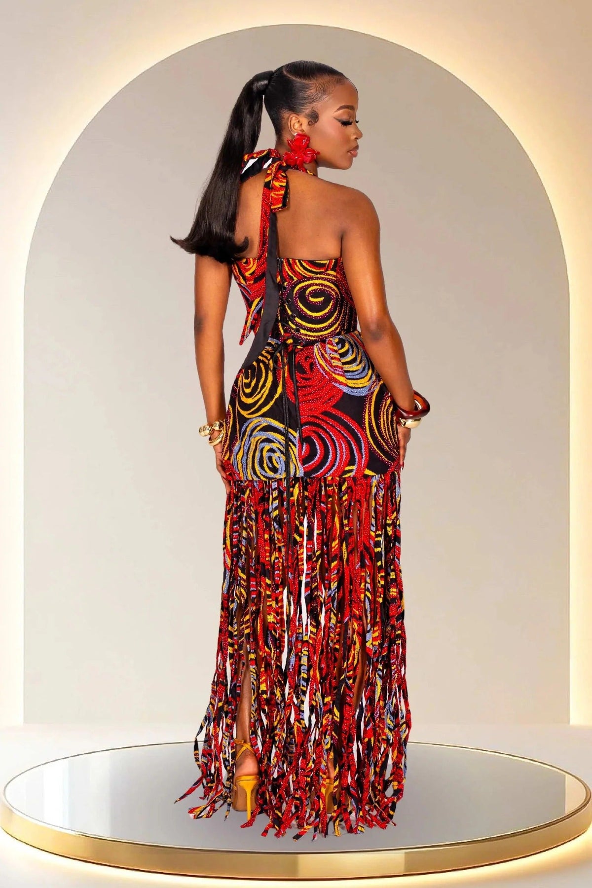 Statement Halter Fringe Maxi-Length Dress