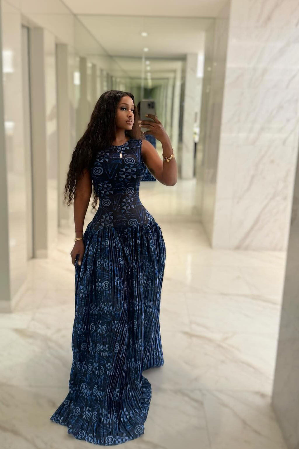 Adinkra Pleated Maxi-Length Dress