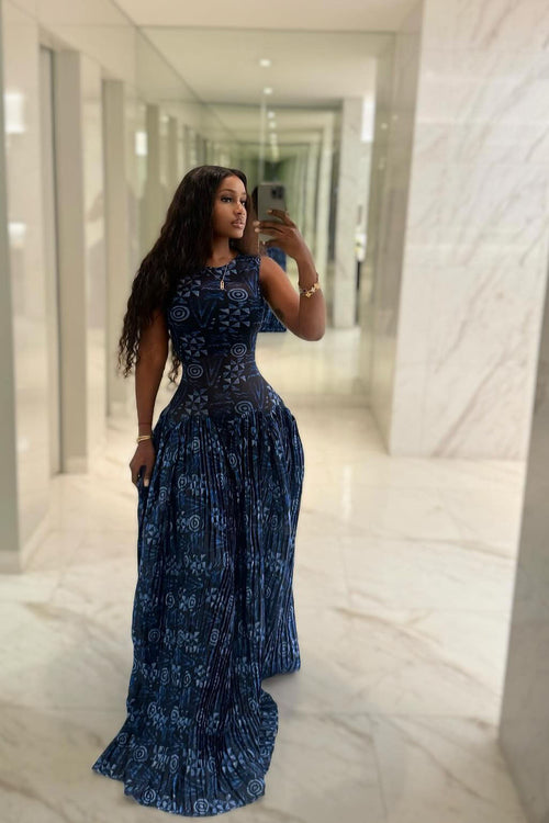 Adinkra Pleated Maxi-Length Dress
