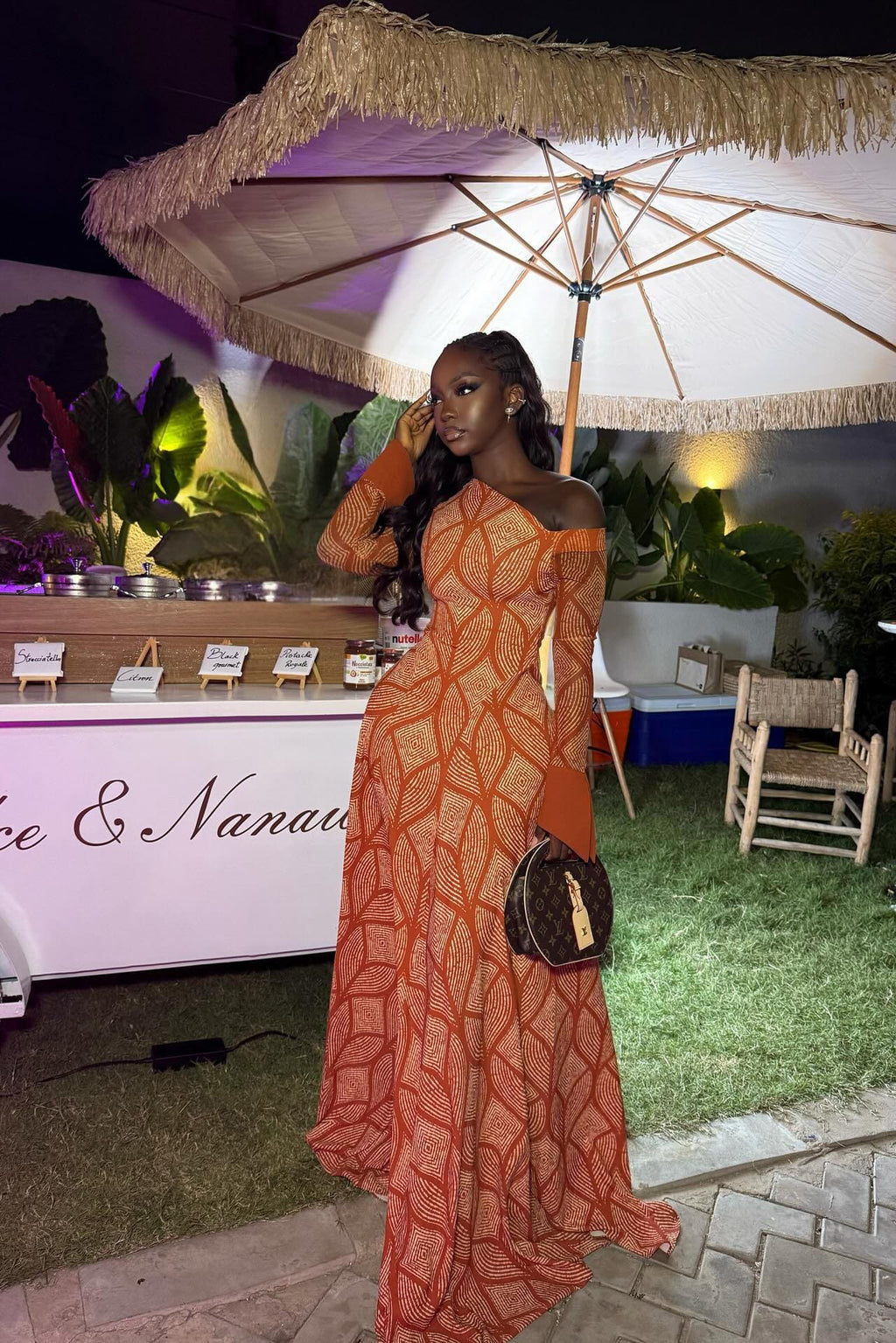 Stylish Geometric One-Shoulder Maxi-Length Dress