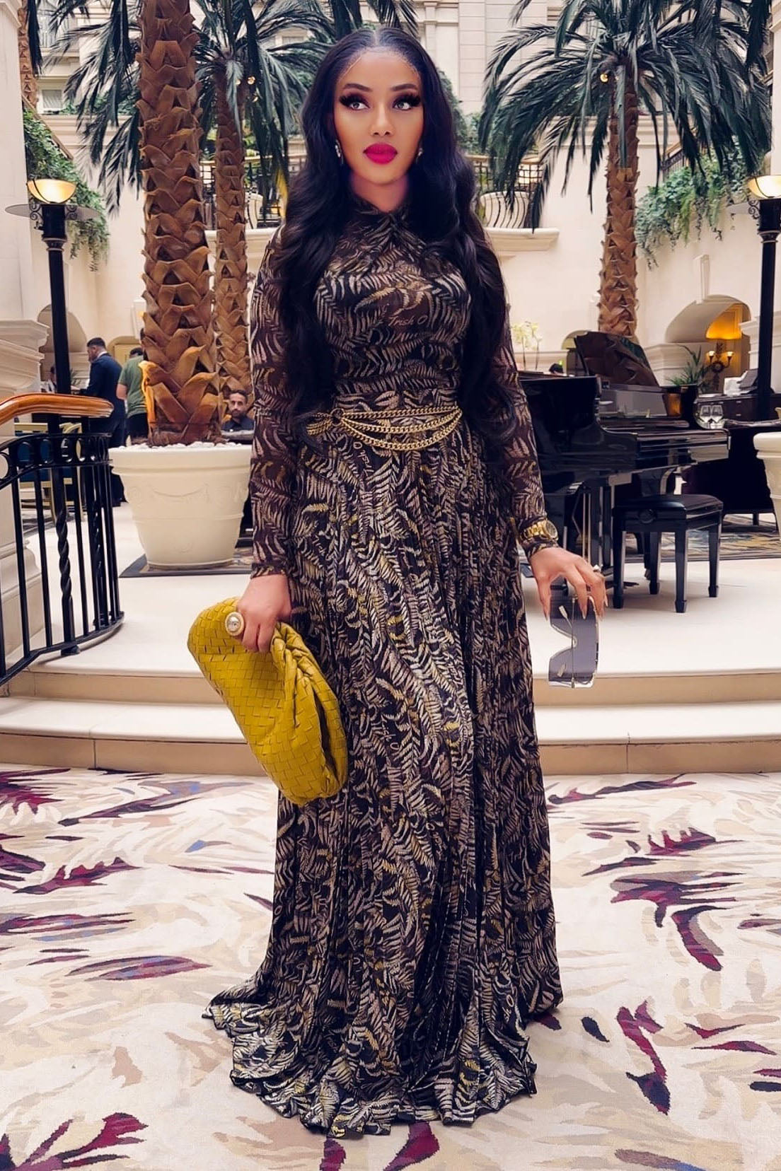 Brown Sheer Mesh Slim-Fit Maxi-Length Dress