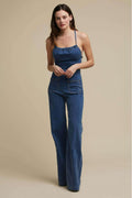 Modern Flared Denim With Tie Back Jumpsuit