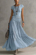 Relaxed Boho Short-Sleeve T-shirt And Skirt Two-Piece Set
