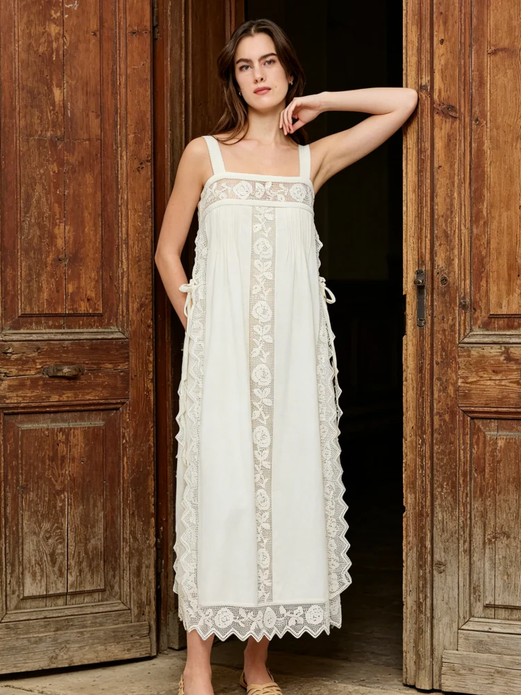 The Lace Linen Midi-Length Dress