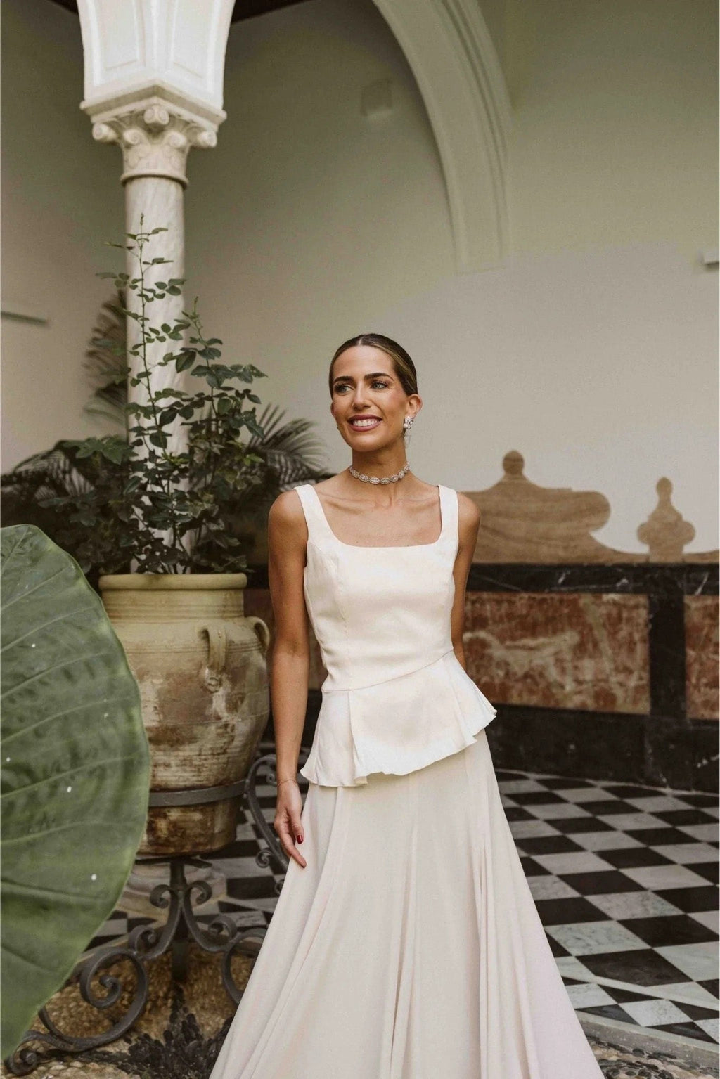 Coordinated Square Neck Peplum Two Piece Maxi Skirt Set