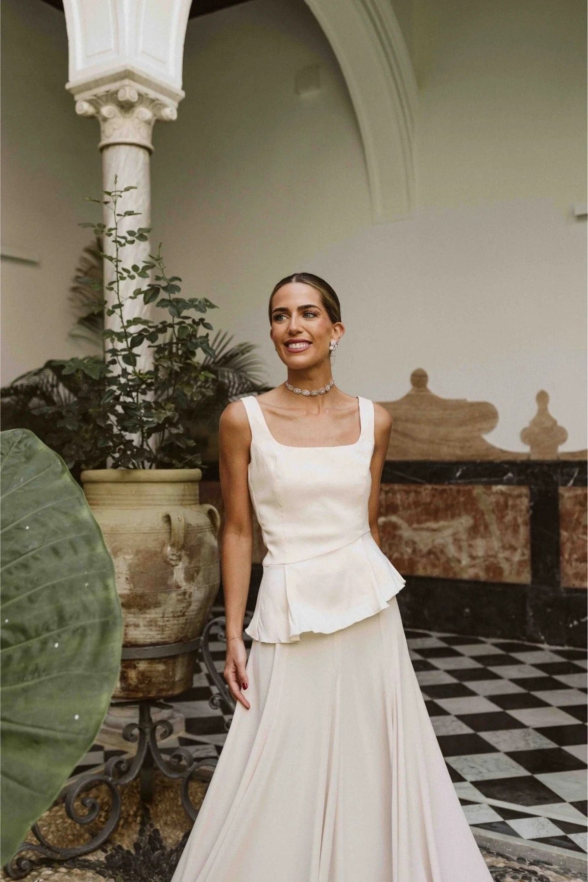 Coordinated Square Neck Peplum Two Piece Maxi Skirt Set