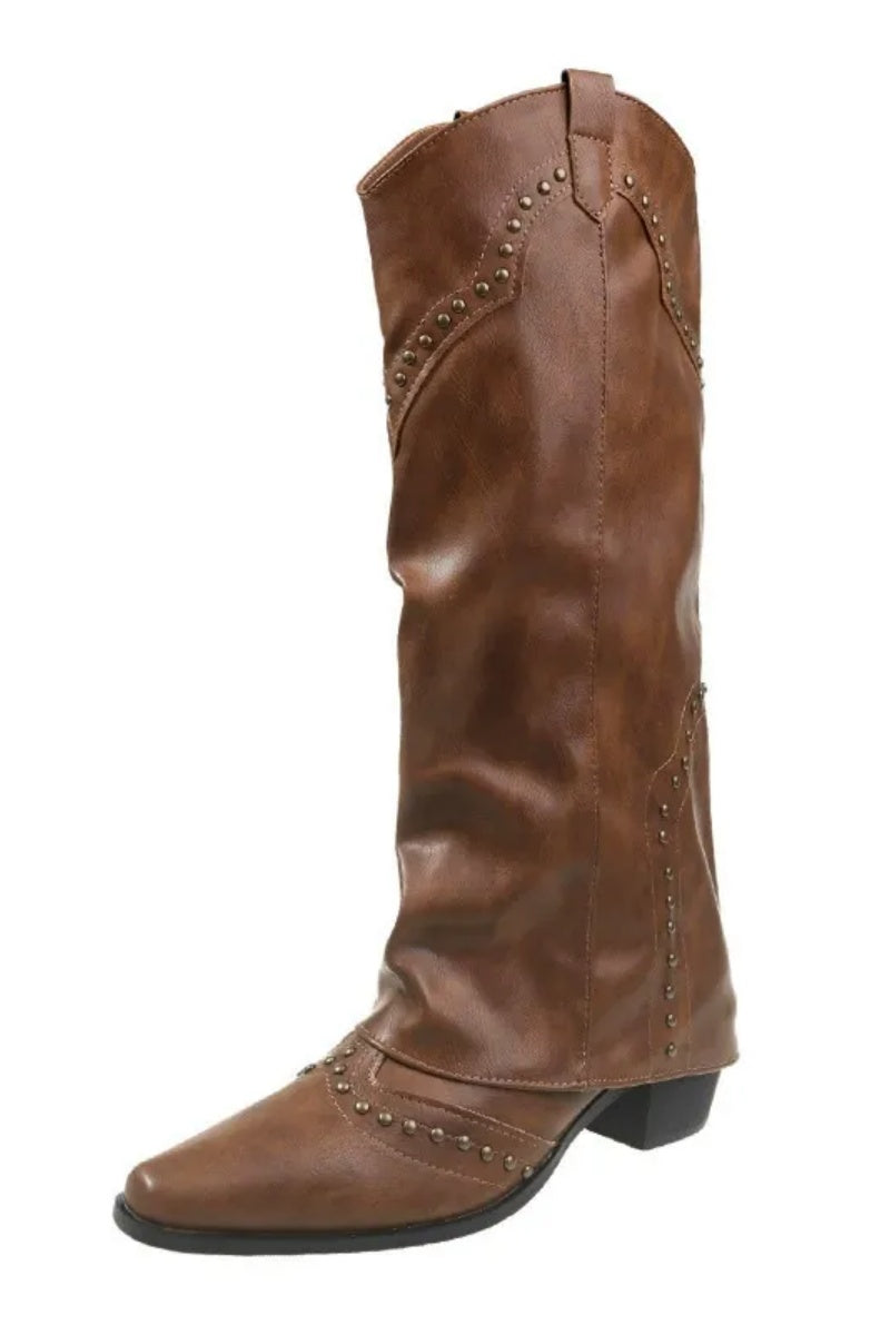 Retro Rivet High-Leg Boots
