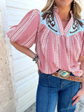 Modern Prairie Horse Gingham Puff Sleeve Blouse
