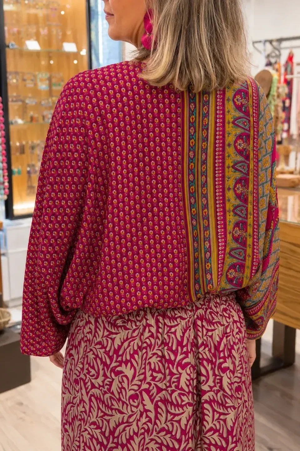 Patterned Kimono Midi-Length Dress