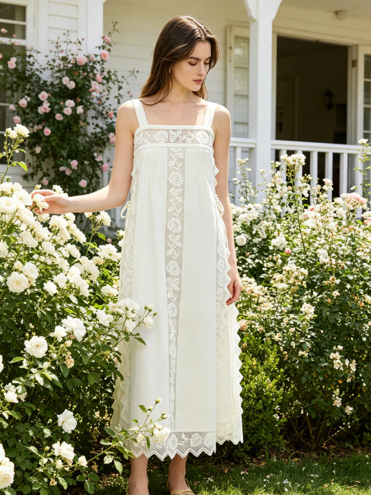 The Lace Linen Midi-Length Dress