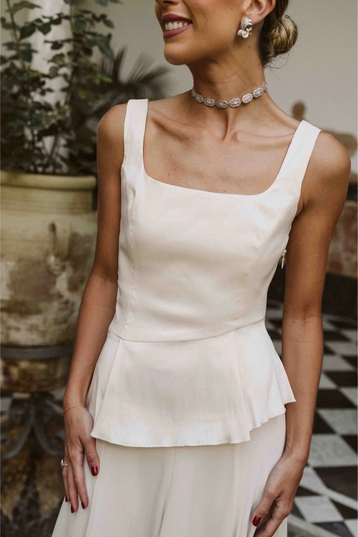 Coordinated Square Neck Peplum Two Piece Maxi Skirt Set