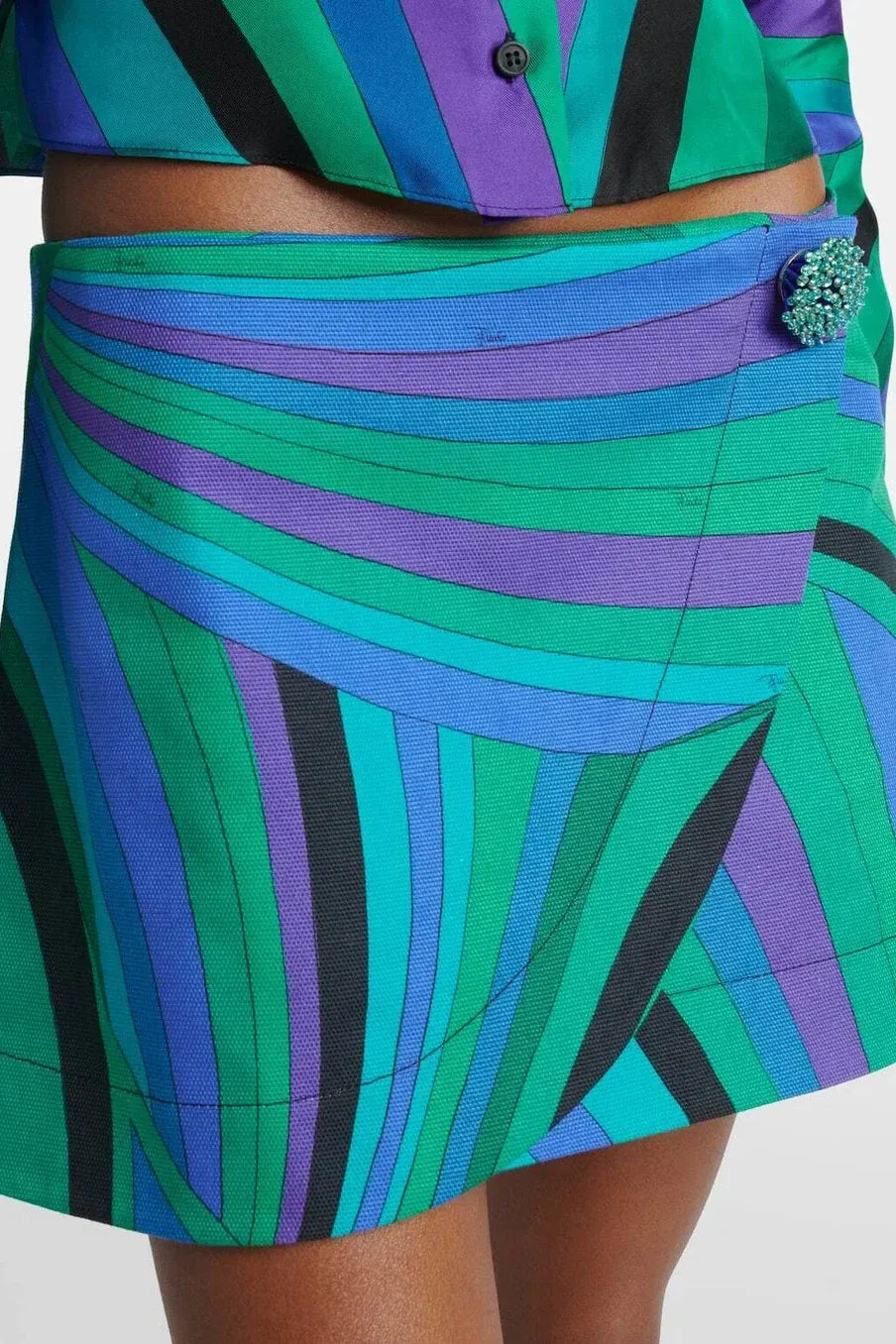Modern Print Cross-Strap Swimsuit & Wrap Skirt