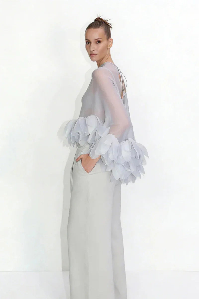 Modern Sheer Organza Petal-Embellished Cape Top