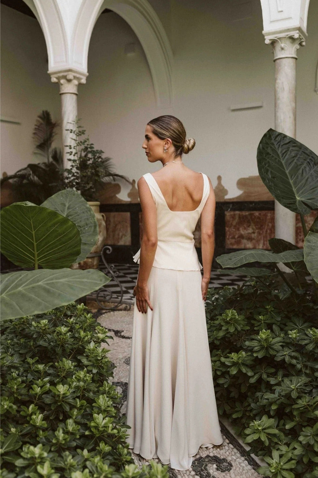 Coordinated Square Neck Peplum Two Piece Maxi Skirt Set