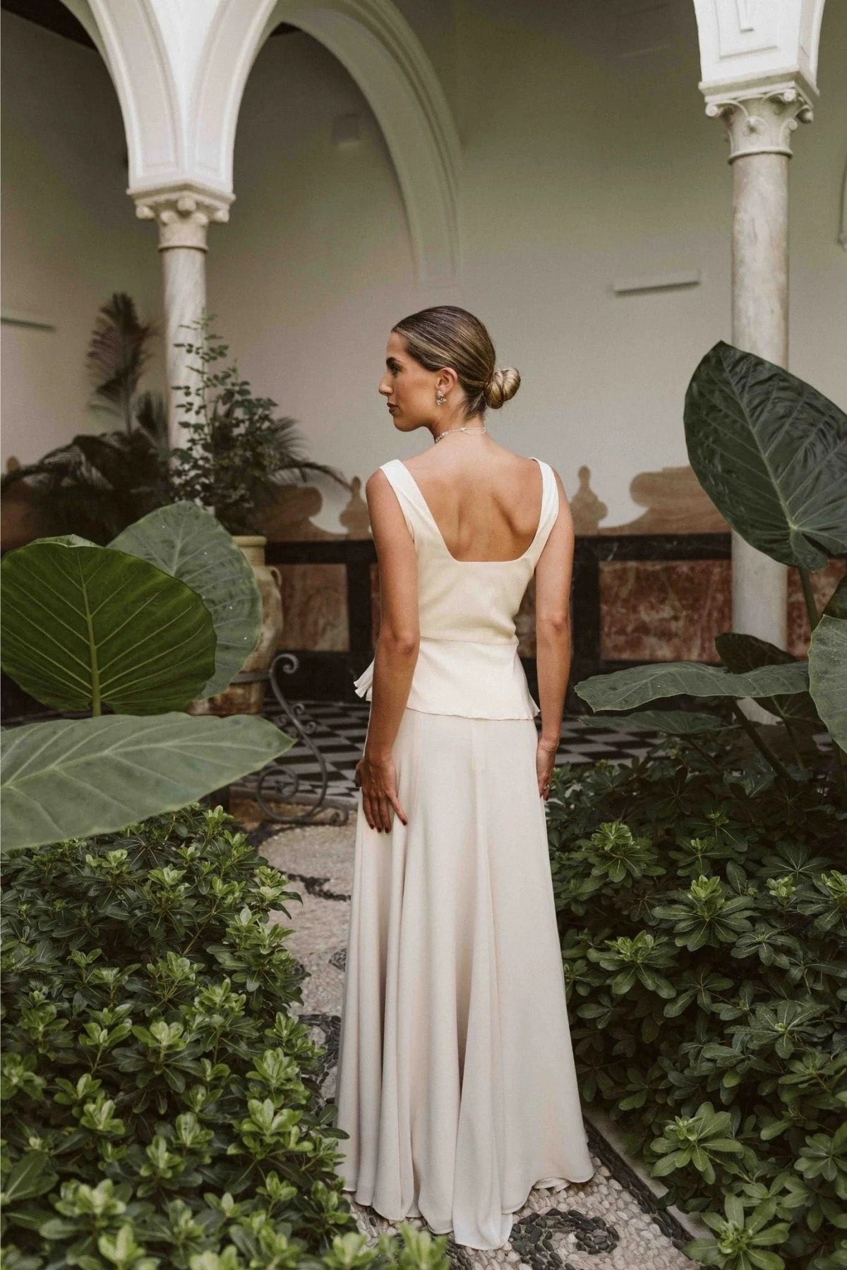Coordinated Square Neck Peplum Two Piece Maxi Skirt Set