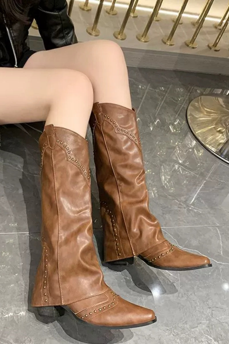 Retro Rivet High-Leg Boots