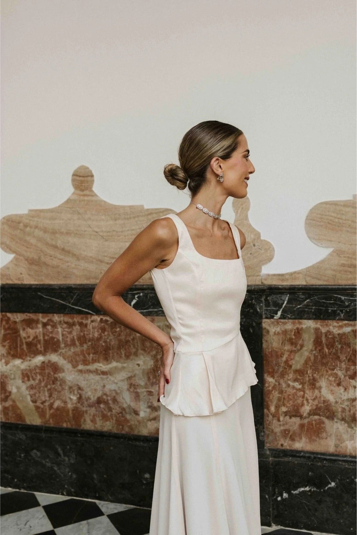 Coordinated Square Neck Peplum Two Piece Maxi Skirt Set