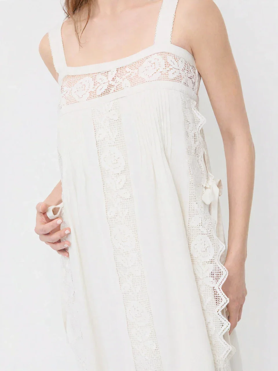 The Lace Linen Midi-Length Dress