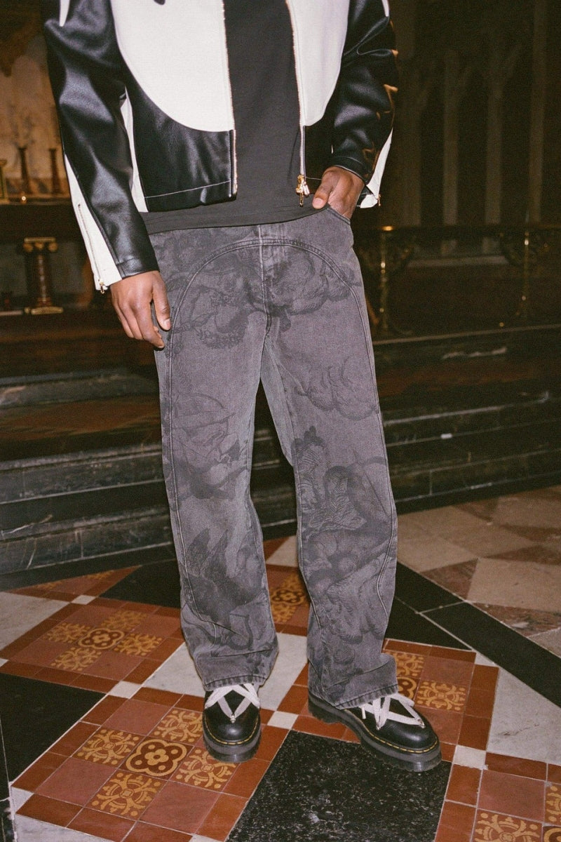 Modern Cupid Print Washed Blue Jeans