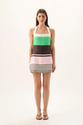 Retro Striped Halter Mini-Length Dress