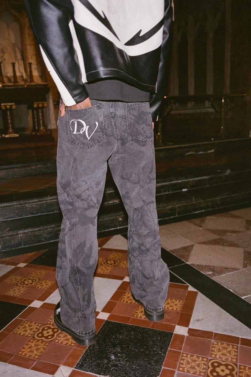 Modern Cupid Print Washed Blue Jeans