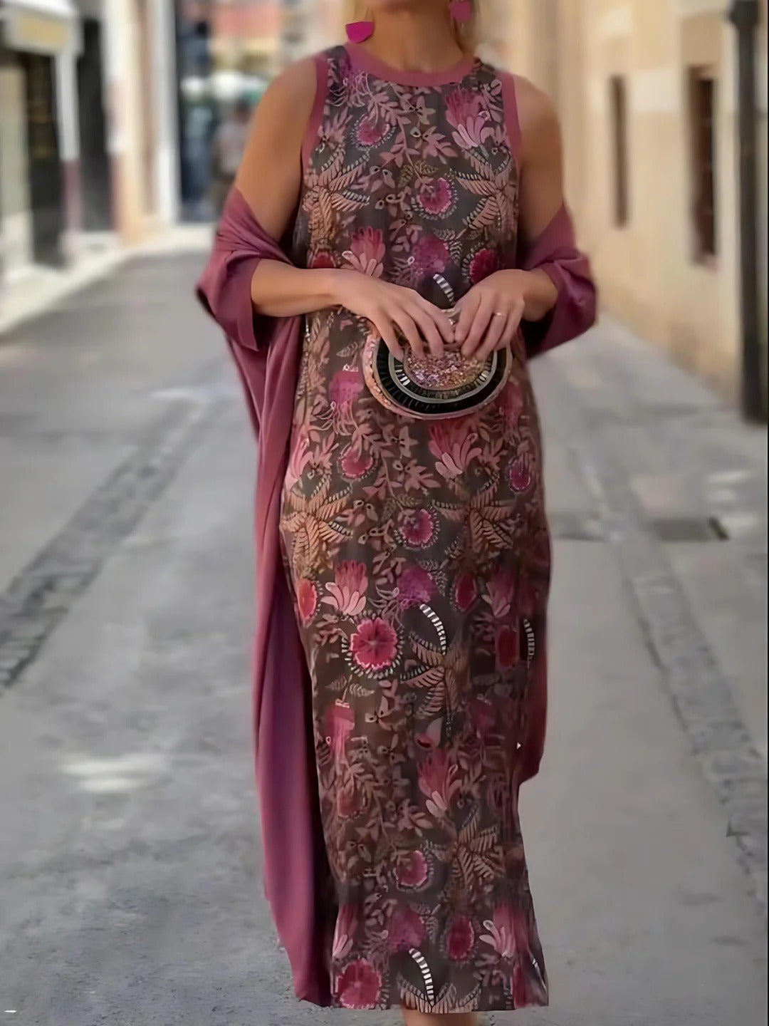 Boho Patterned Maxi & Knit Cardigan Set
