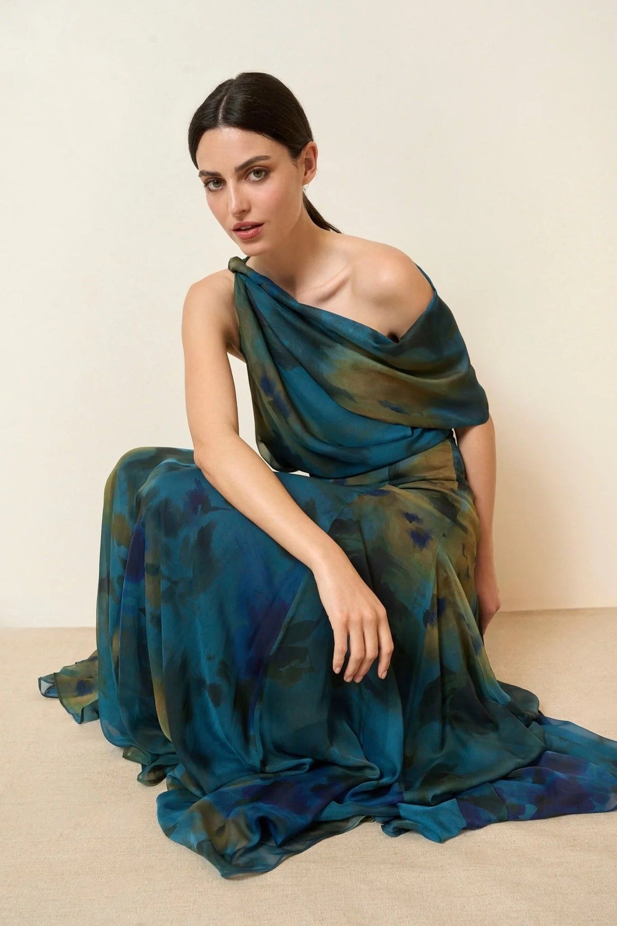 Coordinated Draped Neck Abstract Skirt Set