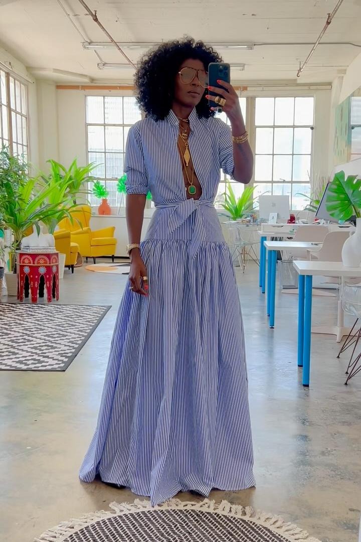 Coordinated Blue Bar Skirt Set