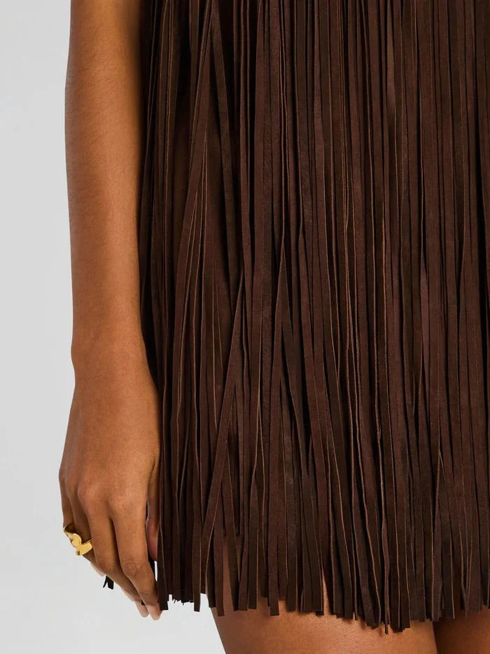 Halter-Style Tassels Faux Sued Mini-Length Dress