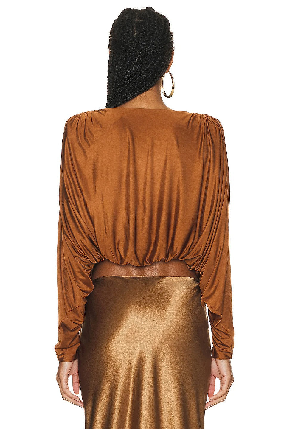 Modern Brown Satin Twisted Draped Crop Top