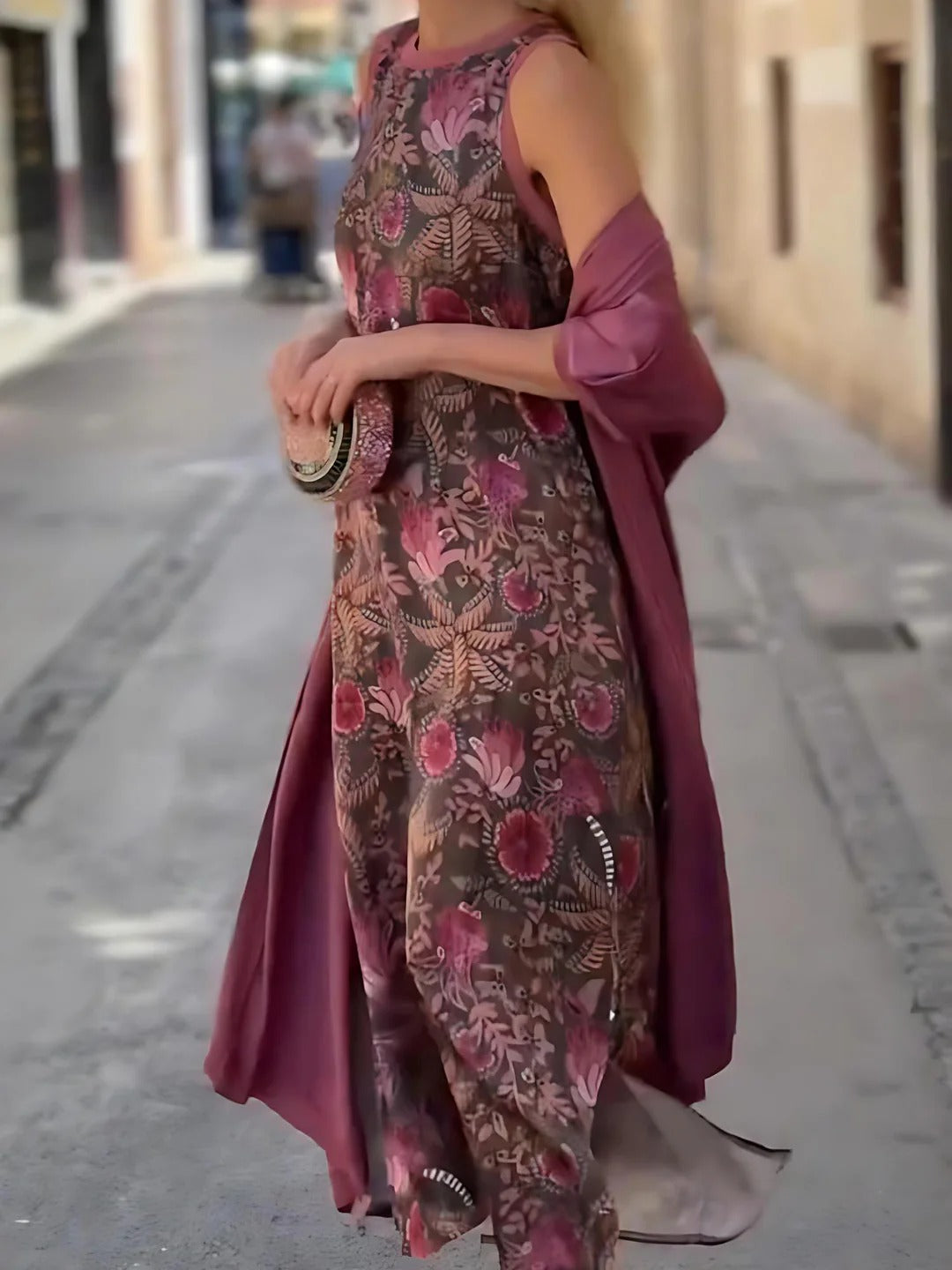 Boho Patterned Maxi & Knit Cardigan Set