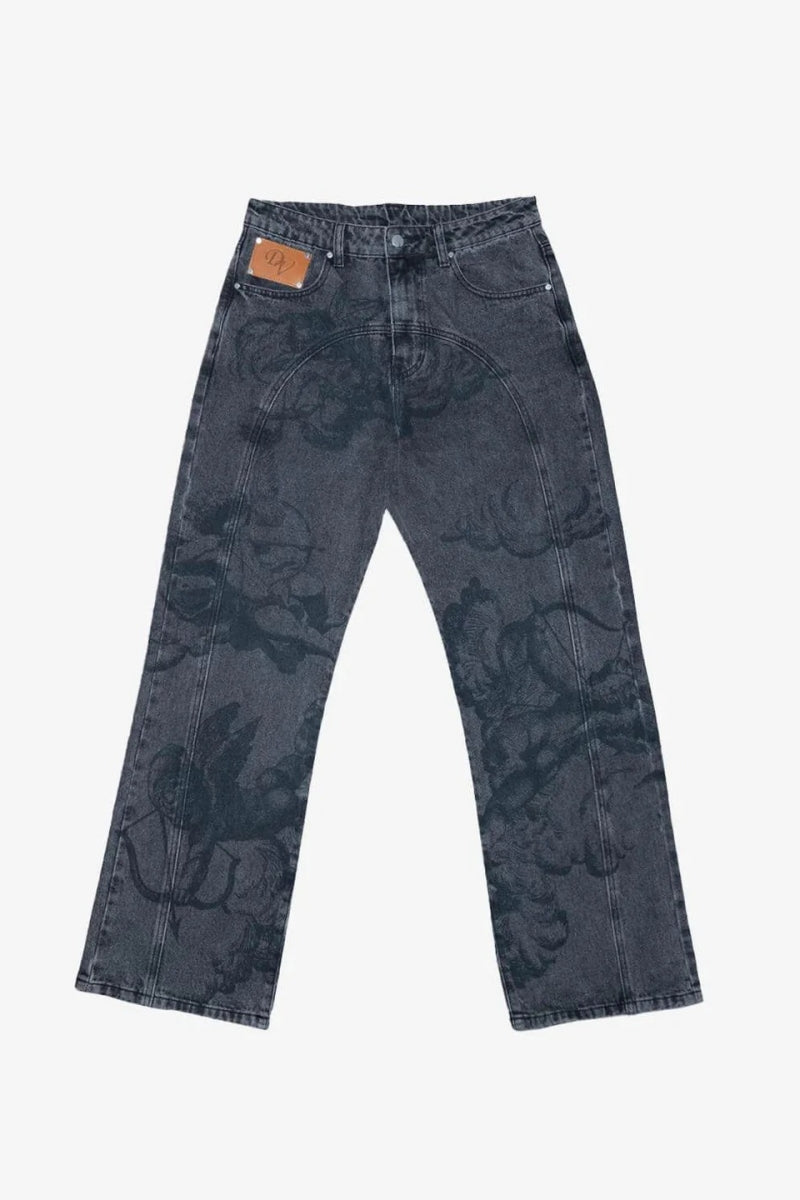 Modern Cupid Print Washed Blue Jeans