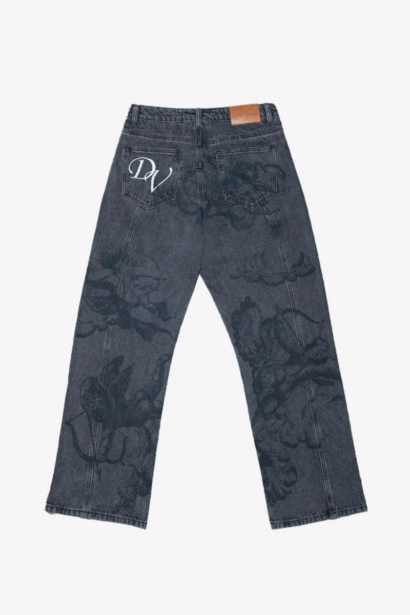 Modern Cupid Print Washed Blue Jeans