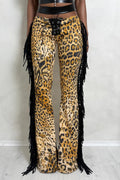Leopard Fringe Lace-Up Flare Trousers