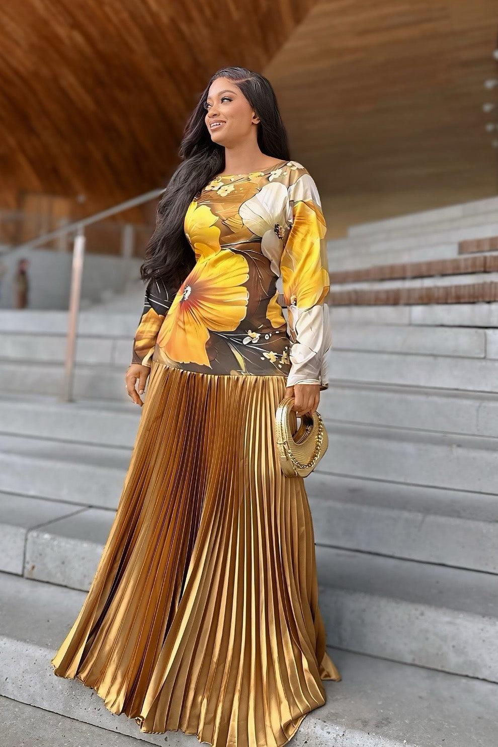 Aurora Pleated Maxi-Length Dress