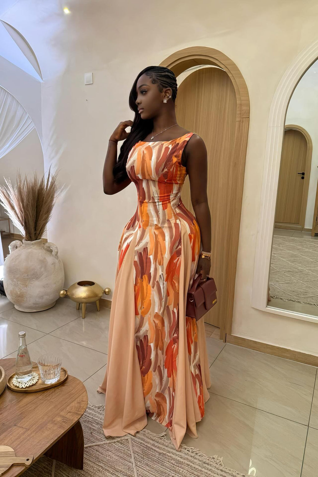 Artistic Print Maxi-Length Dress
