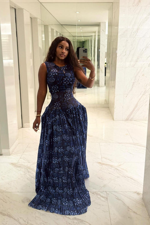 Adinkra Pleated Maxi-Length Dress