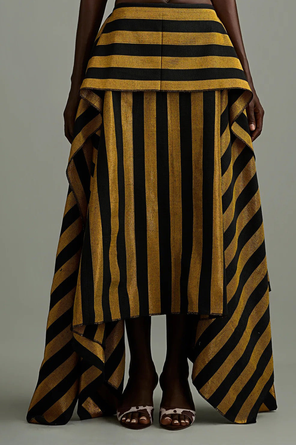 Modern Retro Gold Black Stripe Statement Maxi Skirt