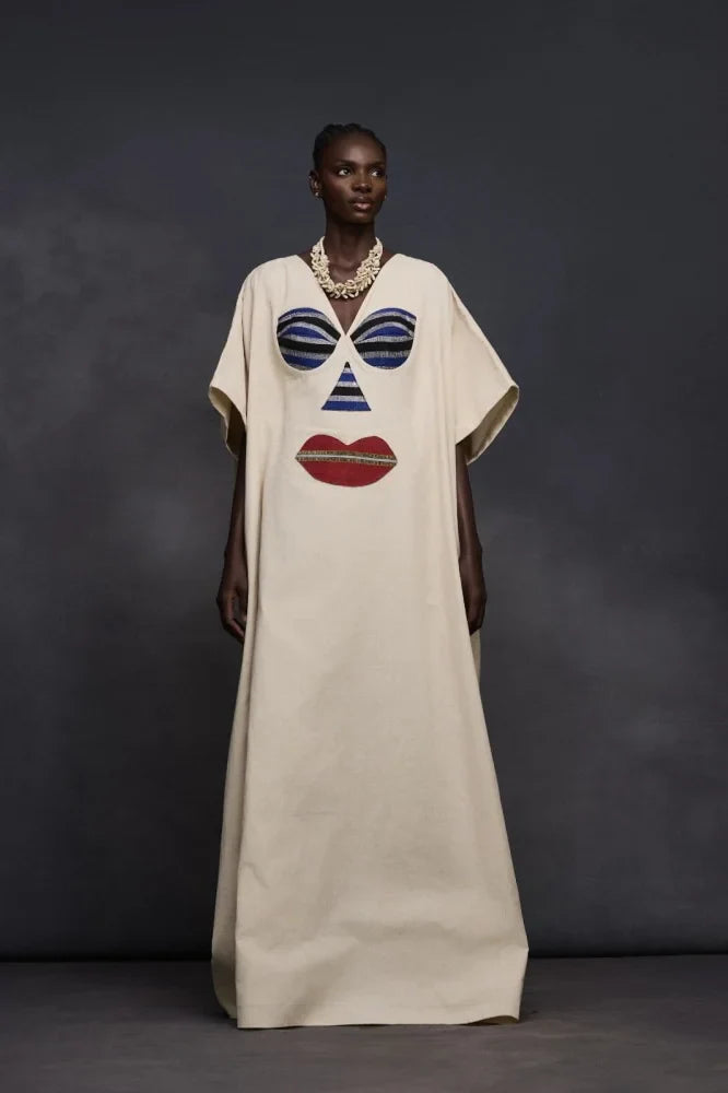 Modern Abstract Face Motif Kaftan