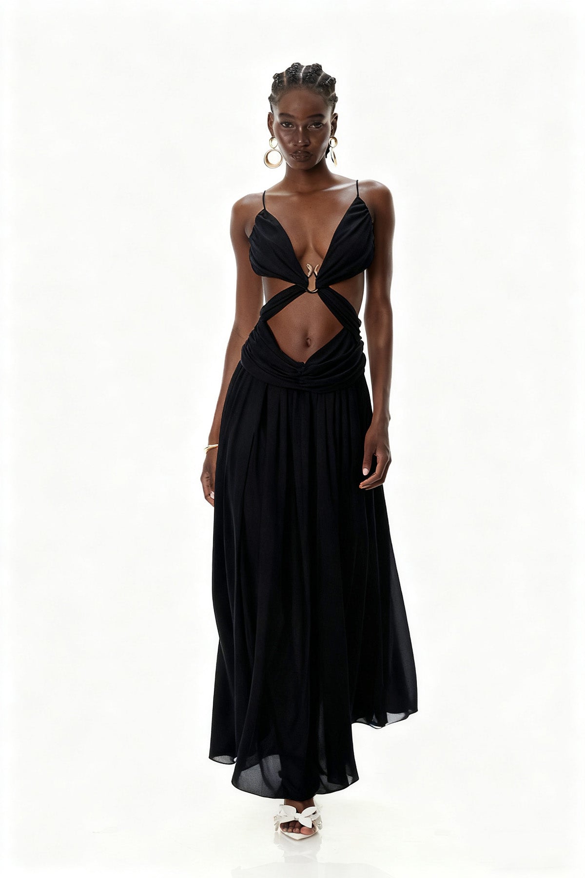 Midnight Veil Cut-Out Maxi-Length Dress