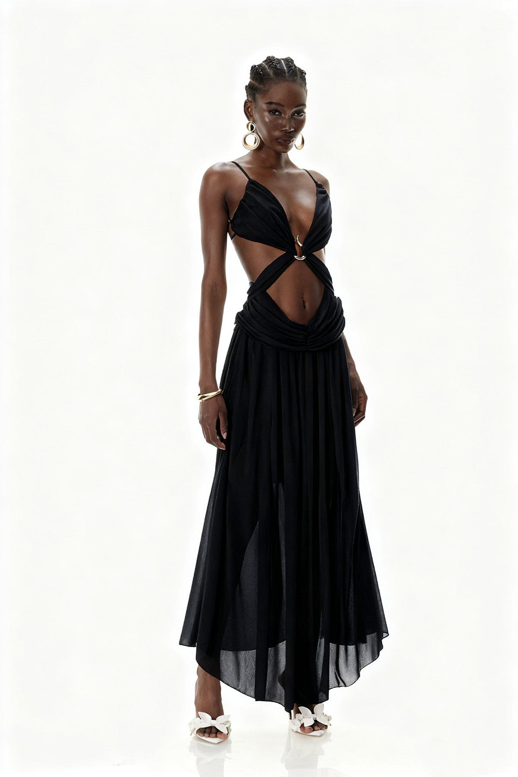 Midnight Veil Cut-Out Maxi-Length Dress