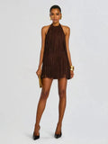 Halter-Style Tassels Faux Sued Mini-Length Dress