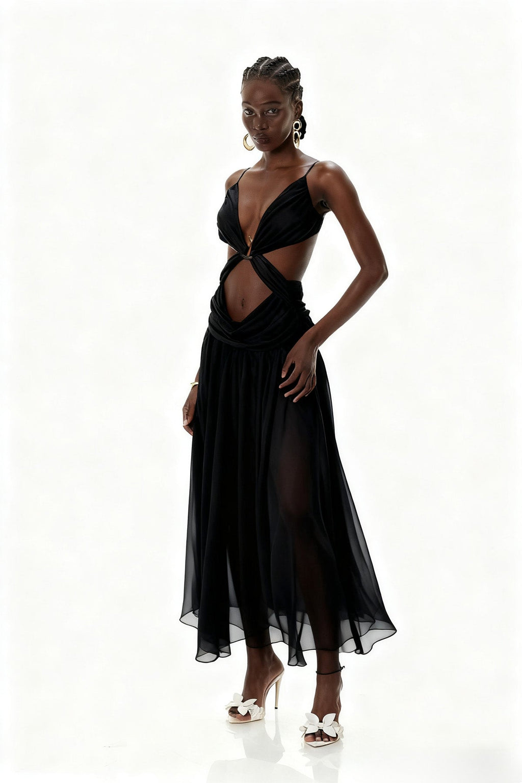 Midnight Veil Cut-Out Maxi-Length Dress