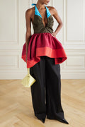 Modern Colorblock Halter Pleated Top
