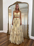 Pale Yellow Flower Print Skirt Set