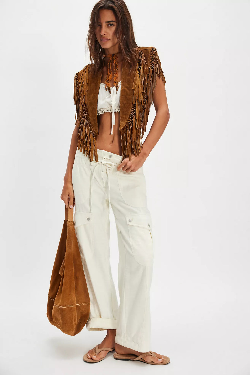 Modern Low-Profile Wide-Eye Suede Fringe Top