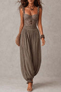 Gray Lace Bandeau and Pleated Cotton Harem Trousers Set