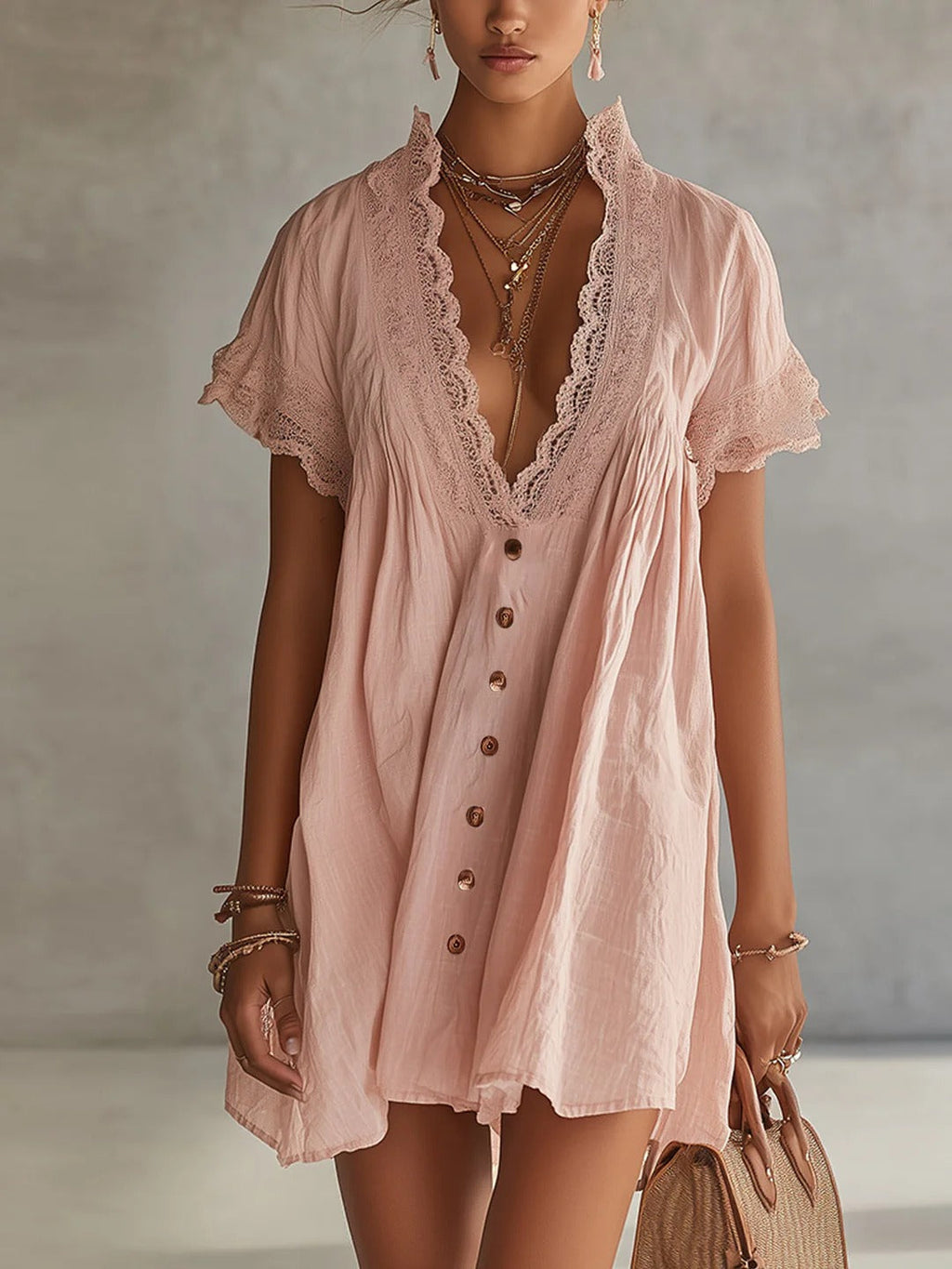 The Pink Lace Button-Front Dress