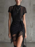 Modern The Black Pleated Lace Dress