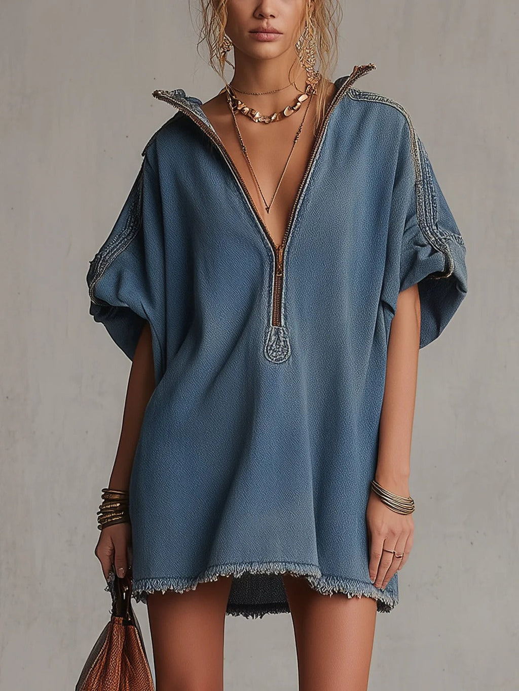 Washed Blue Denim Mini Dress